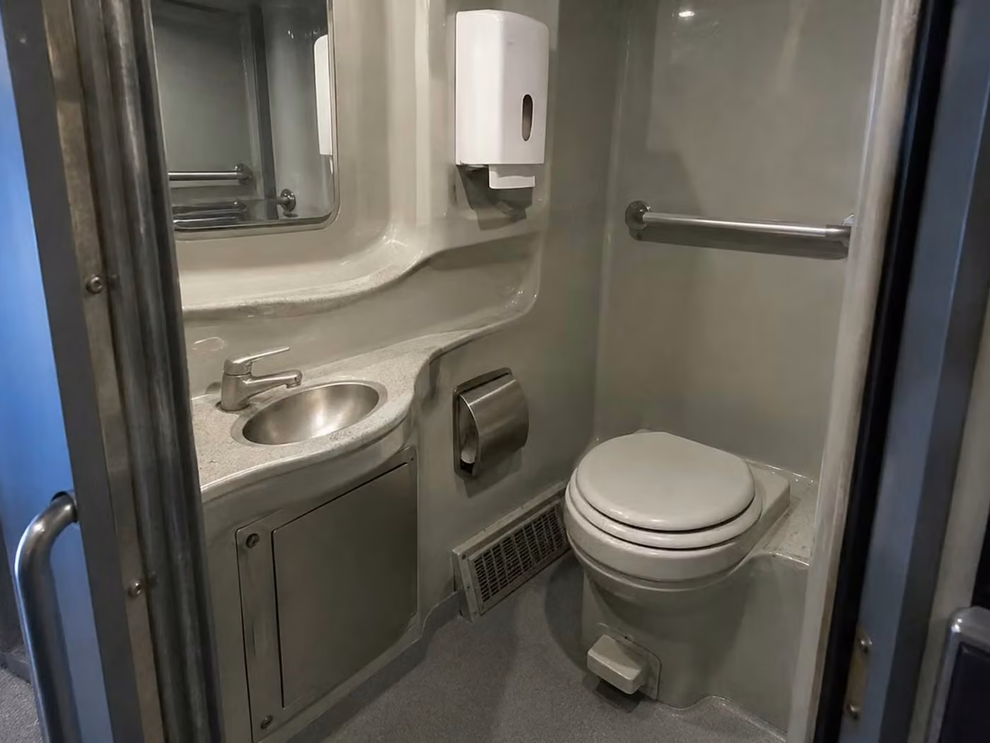 greenfield 56 passenger charter bus onboard restroom