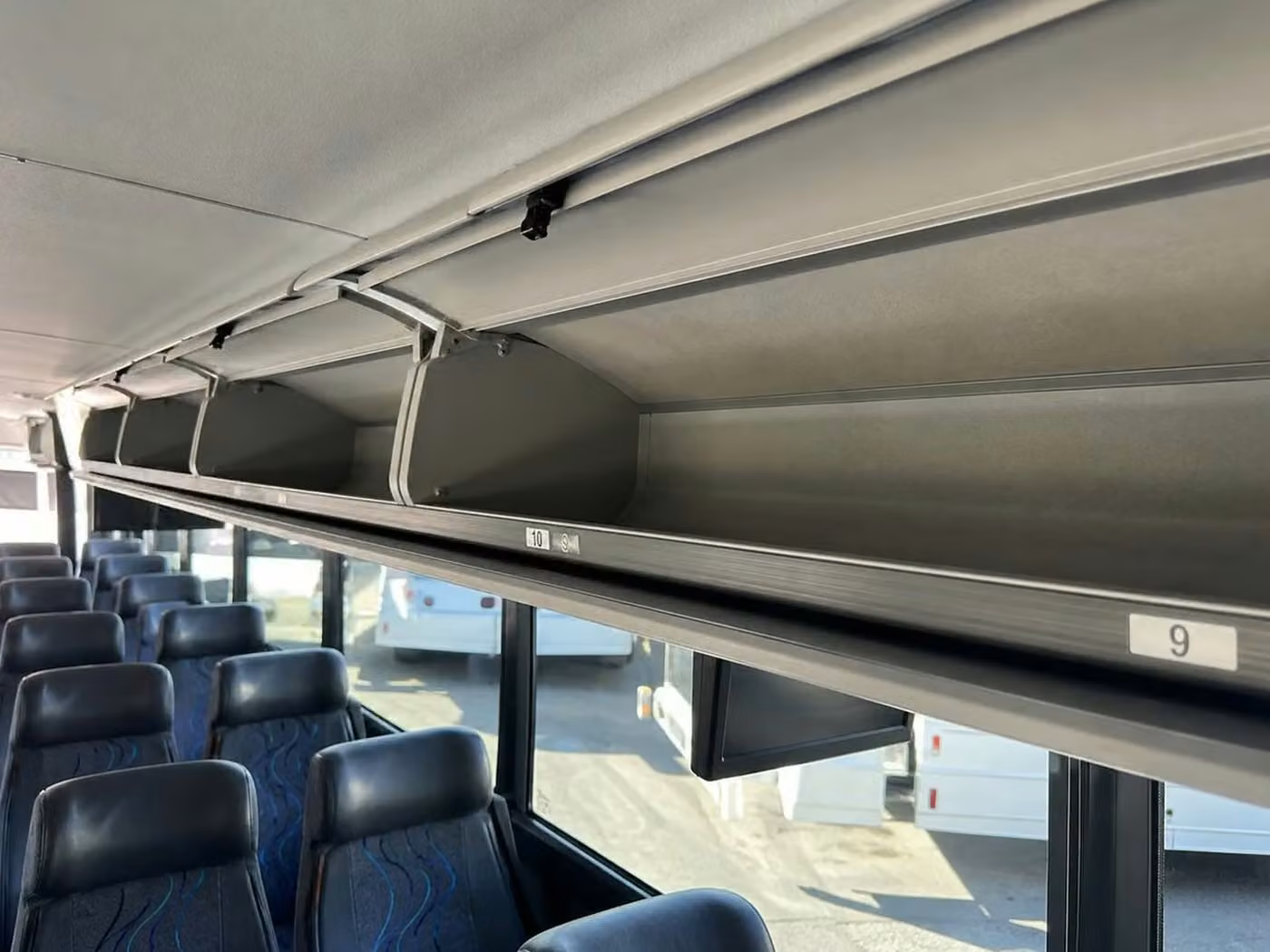 greenfield 56 passenger charter bus overhead storage