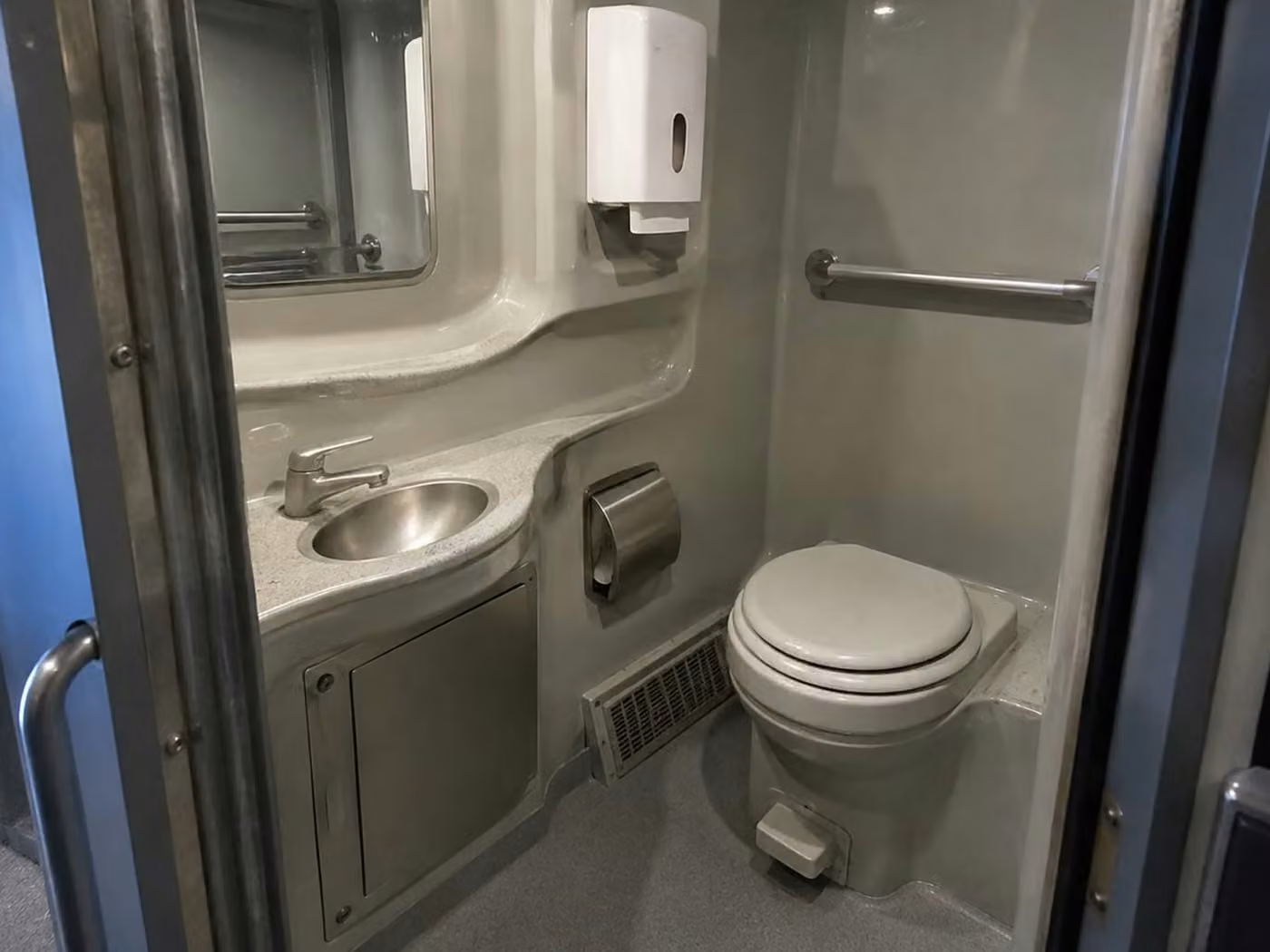greenfield charter bus onboard restroom