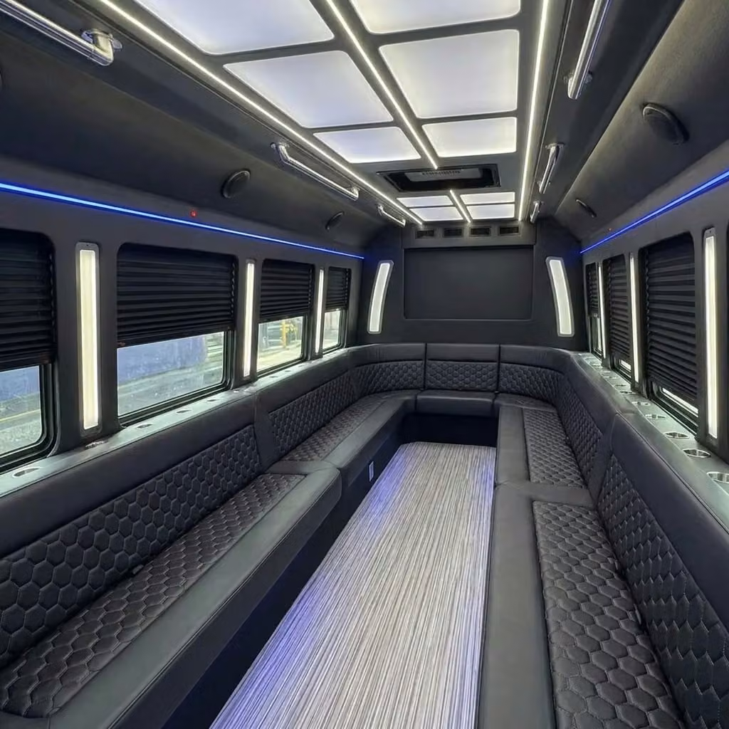 greenfield party bus wraparound seating